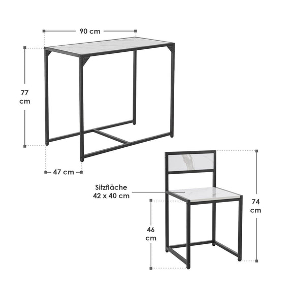 Industriële Eettafel met Stoelen - 3-delig - Marmerlook - Afbeelding 16