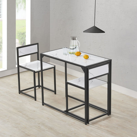 Industriële Eettafel met Stoelen - 3-delig - Marmerlook - Afbeelding 2