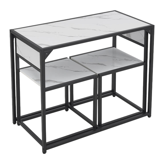 Industriële Eettafel met Stoelen - 3-delig - Marmerlook - Afbeelding 3