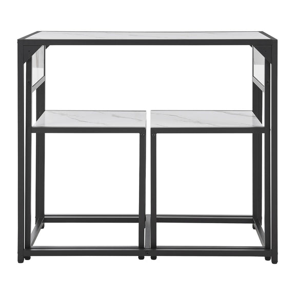 Industriële Eettafel met Stoelen - 3-delig - Marmerlook - Afbeelding 5