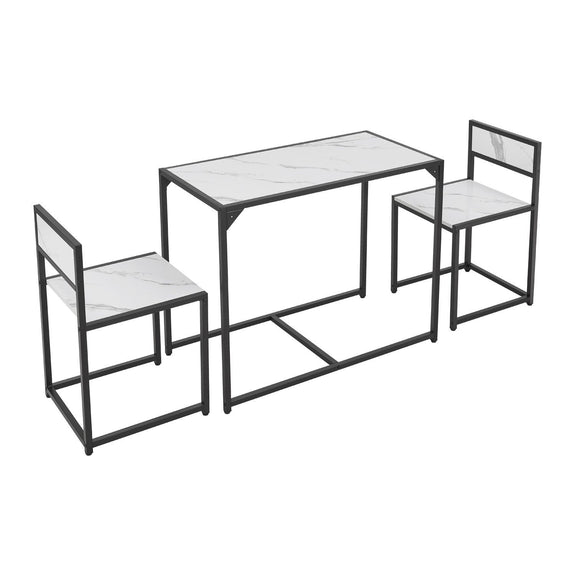 Industriële Eettafel met Stoelen - 3-delig - Marmerlook - Afbeelding 1