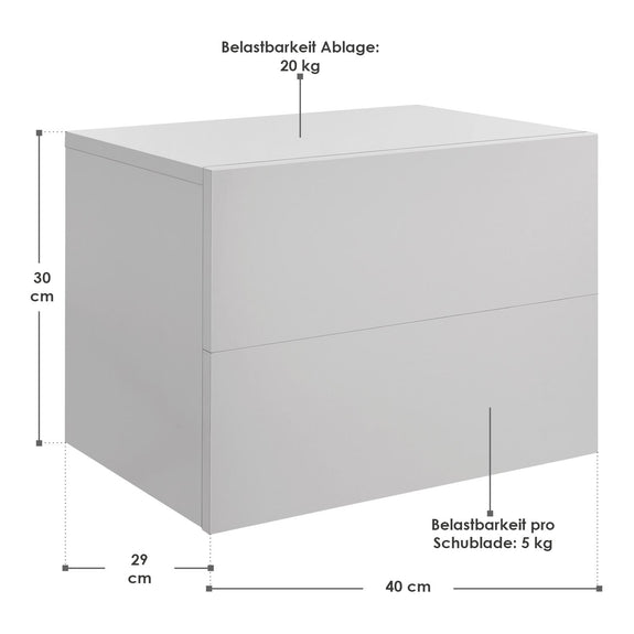 Zwevend Nachtkastje - 40 x 29 x 30 cm - Wit - 2 Lades - Afbeelding 8