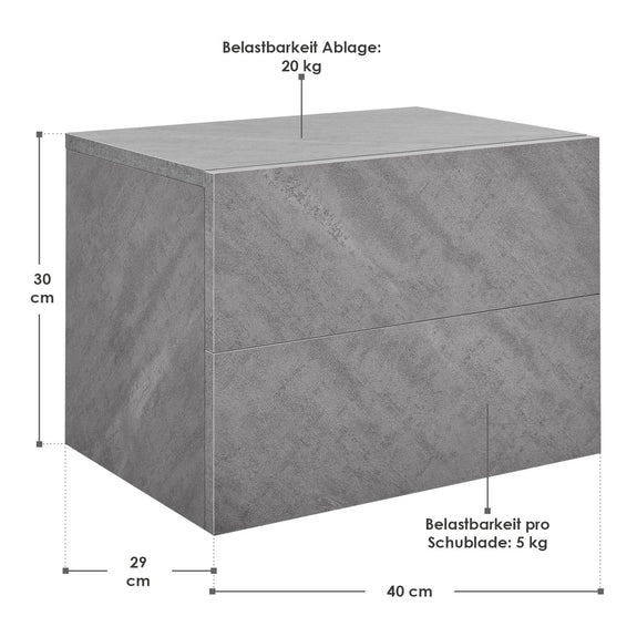 Zwevend Nachtkastje - 40 x 29 x 30 cm - Grijs - 2 Lades - Afbeelding 8
