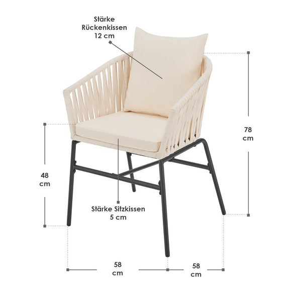 2 Tuinstoelen met touwgaas - Beige - Incl. Rug- en zitkussens - Afbeelding 13