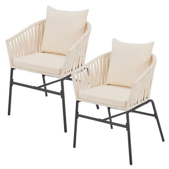2 Tuinstoelen met touwgaas - Beige - Incl. Rug- en zitkussens - Afbeelding 1