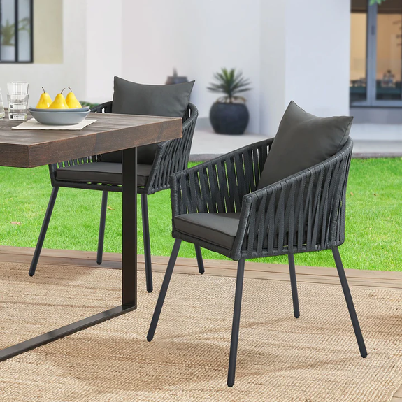 Touwstoelen - Set van 2 - Incl. Zit- en Rugkussens - Donkergrijs - Afbeelding 2