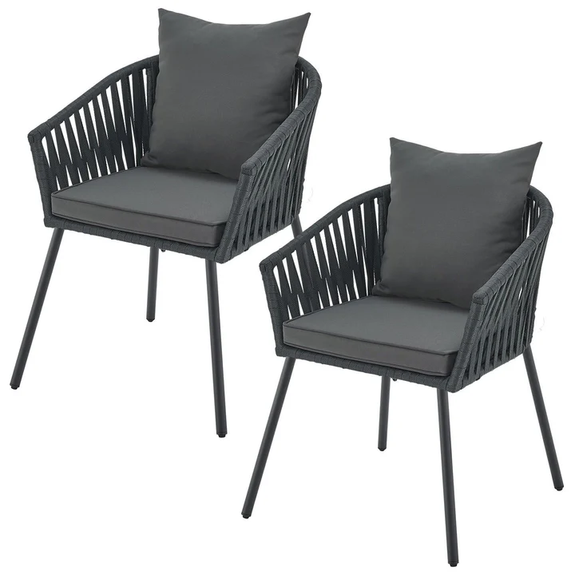 Touwstoelen - Set van 2 - Incl. Zit- en Rugkussens - Donkergrijs - Afbeelding 1