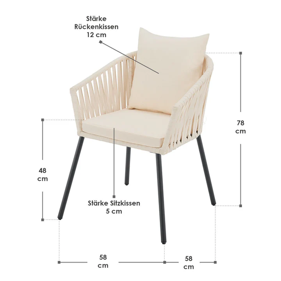 Touwstoelen - Set van 2 - Incl. Zit- en Rugkussens - Beige - Afbeelding 7