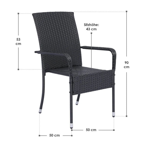 Polyrotan Tuinstoelen Yoro - 4-delig - Zwart - Stapelbaar - Afbeelding 6