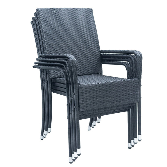 Polyrotan Tuinstoelen Yoro - 4-delig - Zwart - Stapelbaar - Afbeelding 1