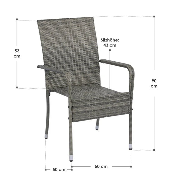 Polyrotan Tuinstoelen Yoro - 4-delig - Grijs - Stapelbaar - Afbeelding 6