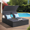 Polyrotan Loungebed / Ligbed Syros - Zwart - 2 personen - Incl. Kussens & Zonnedak