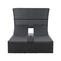 Polyrotan Loungebed / Ligbed Syros - Zwart - 2 personen - Incl. Kussens & Zonnedak