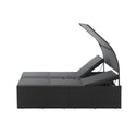 Polyrotan Loungebed / Ligbed Syros - Zwart - 2 personen - Incl. Kussens & Zonnedak