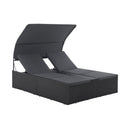Polyrotan Loungebed / Ligbed Syros - Zwart - 2 personen - Incl. Kussens & Zonnedak