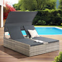Polyrotan Loungebed / Ligbed Syros - Grijs - 2 personen - Incl. Kussens & Zonnedak