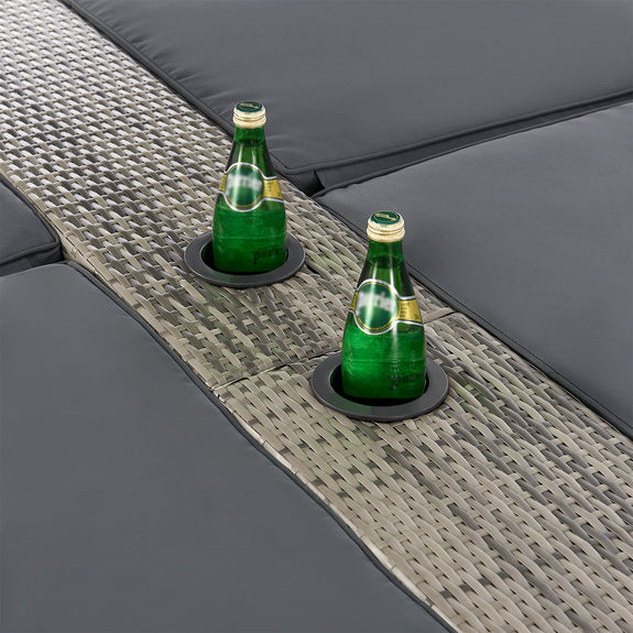Polyrotan Loungebed / Ligbed Syros - Grijs - 2 personen - Incl. Kussens & Zonnedak - Afbeelding 9