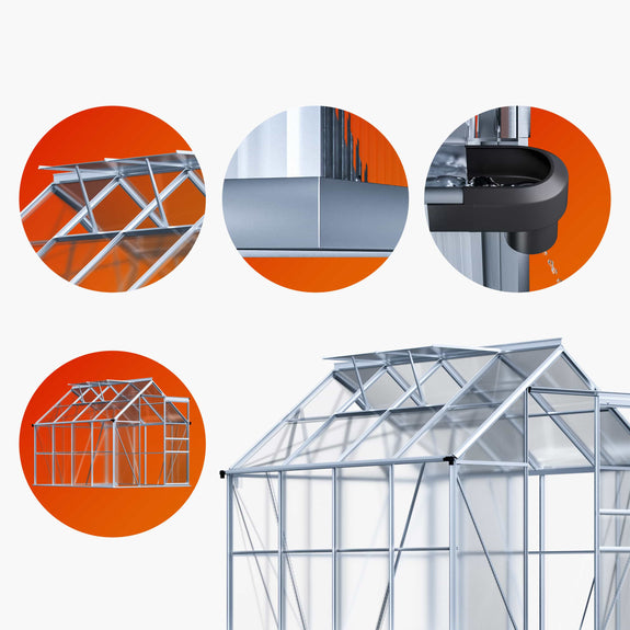 Tuinkas / Kweekkas / Kas - Aluminium - 250x190x195cm - 2 Dakramen - Afbeelding 2