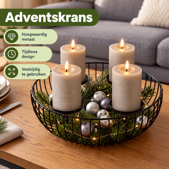 Adventskrans van metaal rond – mat zwart - Afbeelding 7