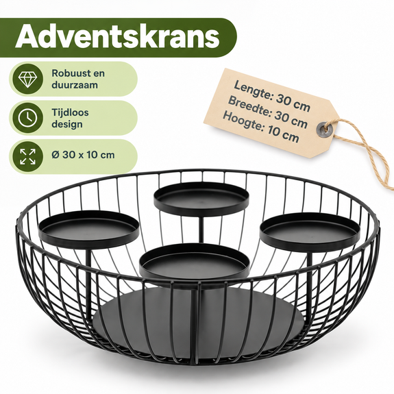 Adventskrans van metaal rond – mat zwart - Afbeelding 3