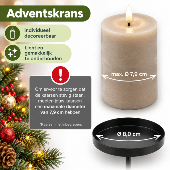 Adventskrans van metaal rond – mat zwart - Afbeelding 2