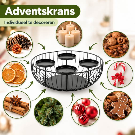 Adventskrans van metaal rond – mat zwart - Afbeelding 4