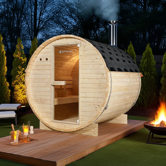Barrelsauna Spitsbergen - Incl. saunakachel - Ø 190 cm - 3,6 - 8 kW - 2 tot 6 personen - 191x193x180 cm - Afbeelding 4