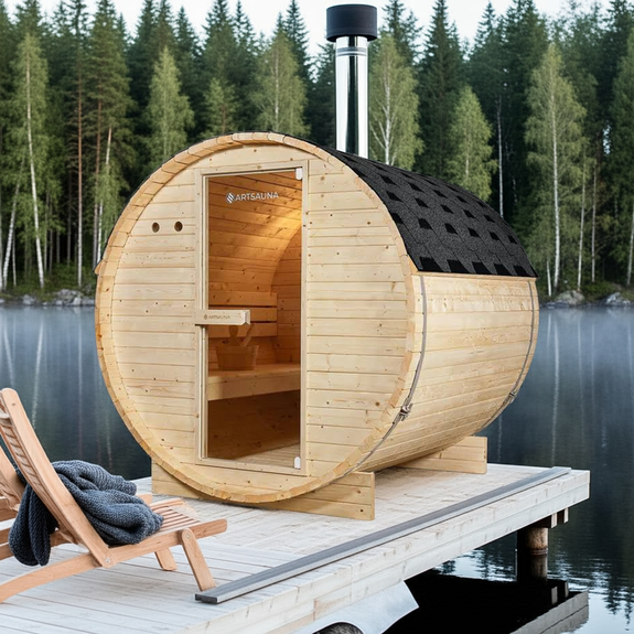 Barrelsauna Spitsbergen - Incl. saunakachel - Ø 190 cm - 3,6 - 8 kW - 2 tot 6 personen - 191x193x180 cm - Afbeelding 3