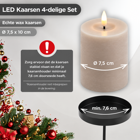 LED kaarsen 10 cm lichtgrijs – 4 stuks met afstandsbediening - Afbeelding 3