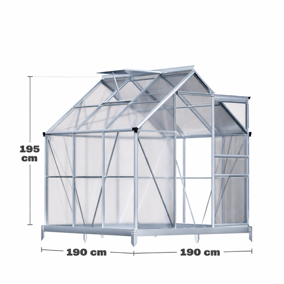 Tuinkas / Kweekkas / Kas - Aluminium - 190x190x195cm - Incl. Fundering - Afbeelding 3