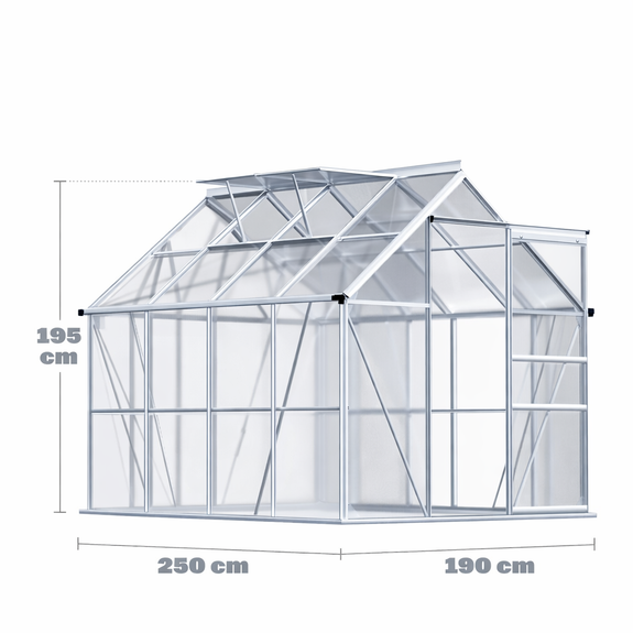 Tuinkas / Kweekkas / Kas - Aluminium - 250x190x195cm - 2 Dakramen - Afbeelding 3