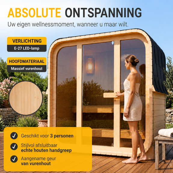 Cube buitensauna Fjora M voor 3 personen - 3,6 kW - Afbeelding 2