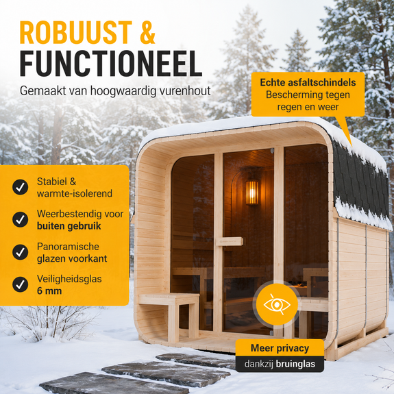 Cube buitensauna Fjora XL voor 6 personen - 9 kW - Afbeelding 5