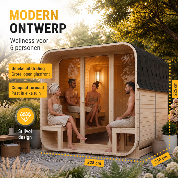 Cube buitensauna Fjora XL voor 6 personen - 9 kW - Afbeelding 7