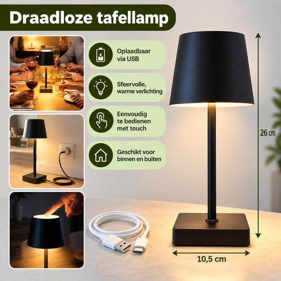 LED Tafellamp / Sfeerlamp - Draadloos - Incl. Accu - Oplaadbaar - Afbeelding 4