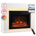 Elektrische haard MATTI - Elektrische staande haard met verwarming, 3D-vlammeneffect, LED-sfeerverlichting, afstandsbediening - Wit