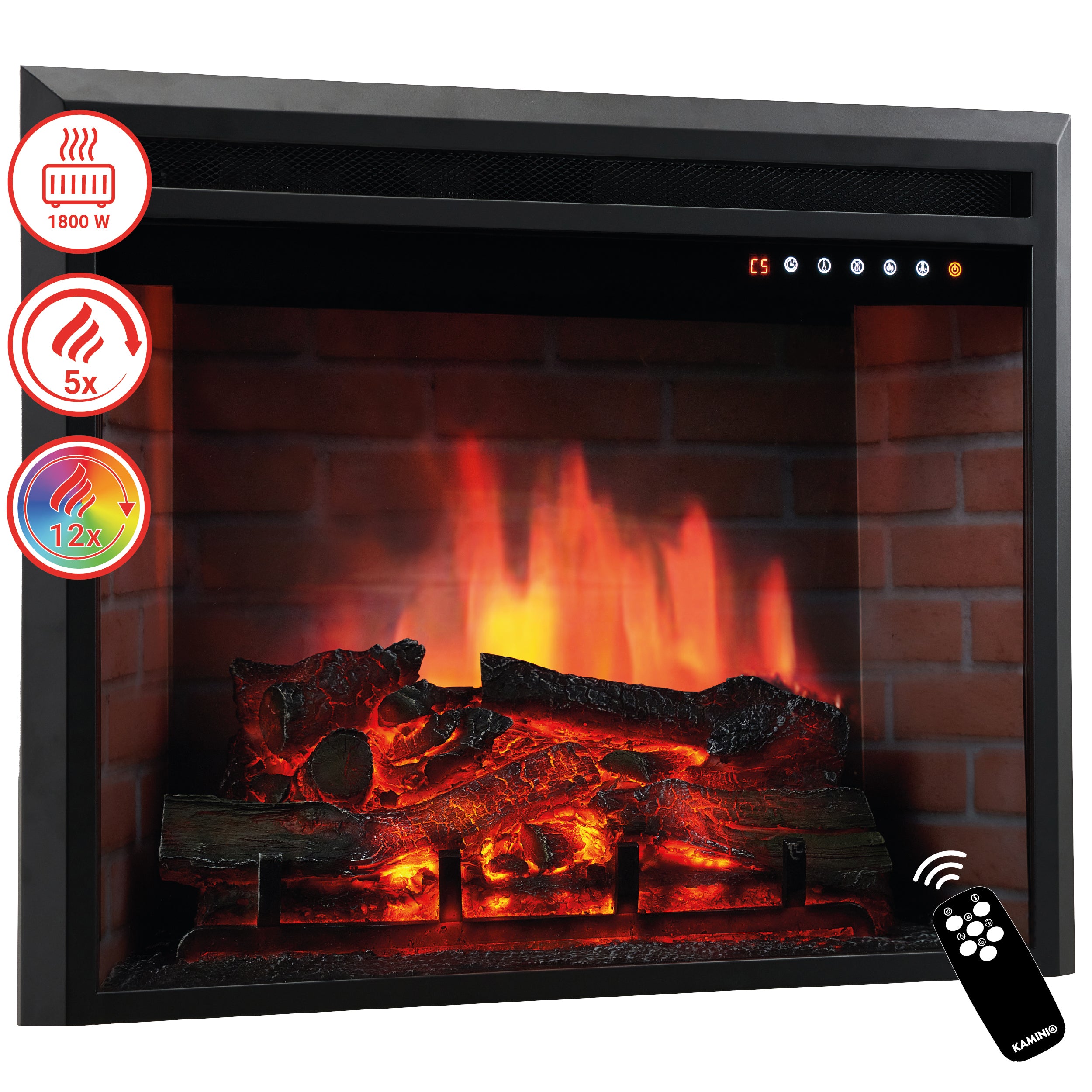 Elektrische haard LUCA - Elektrische inbouwhaard met verwarming, 3D-vlameffect, 12 vlamkleuren, afstandsbediening - 30 inch