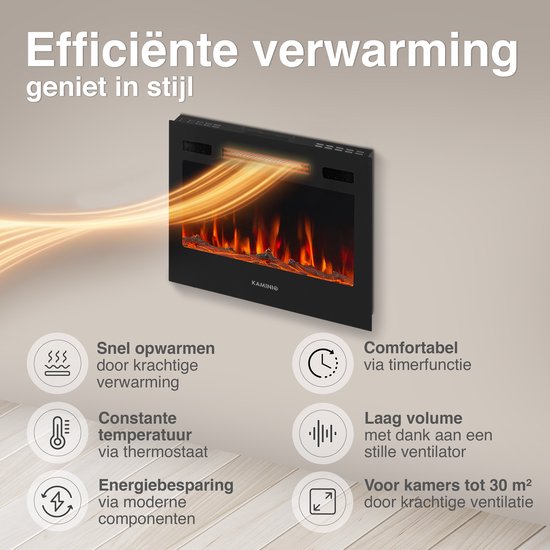 Marlon Pro 24 Elektrische Haard Zwart – 1800W 3-in-1 - Afbeelding 4
