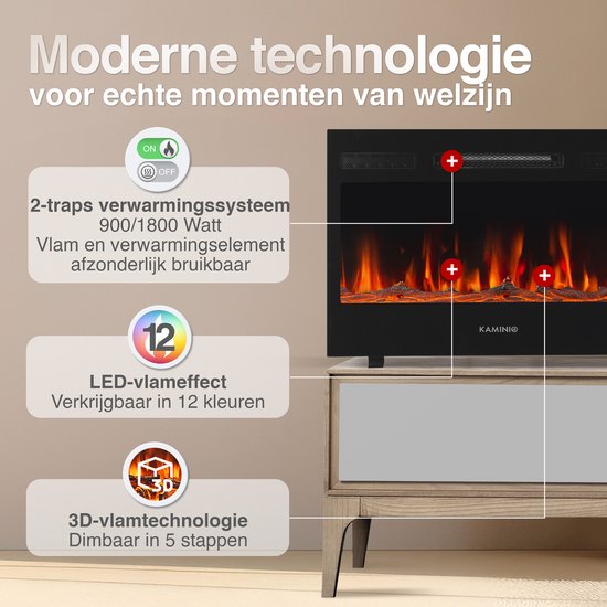 Marlon Pro 30 Elektrische Haard Zwart – 1800W 3-in-1 - Afbeelding 4