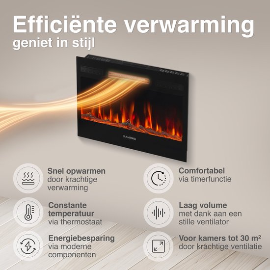 Marlon Pro 30 Elektrische Haard Zwart – 1800W 3-in-1 - Afbeelding 3