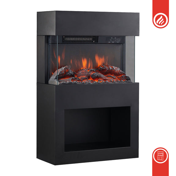 Elektrische haard HENRI - Elektrische houtkachel met verwarming, 3D-vlameffect, houtopslag, afstandsbediening- Zwart - Afbeelding 8