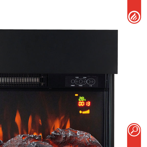 Elektrische haard HENRI - Elektrische houtkachel met verwarming, 3D-vlameffect, houtopslag, afstandsbediening- Zwart - Afbeelding 9