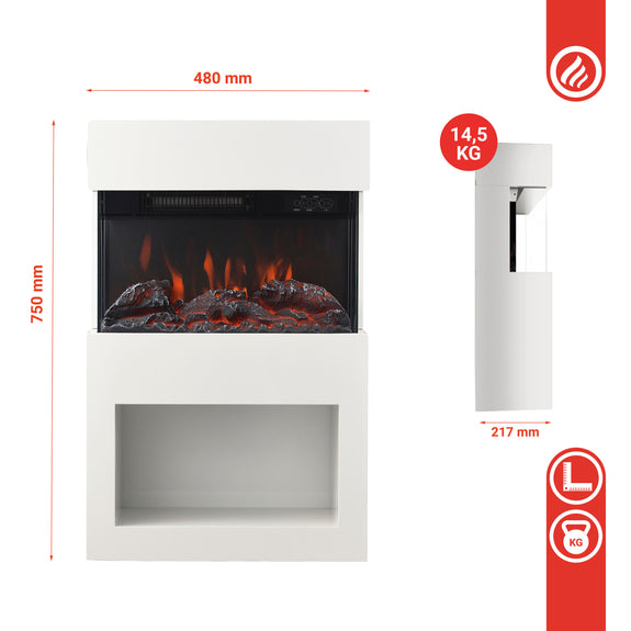 Elektrische haard HENRI - Elektrische houtkachel met verwarming, 3D-vlameffect, houtopslag, afstandsbediening - Wit - Afbeelding 7