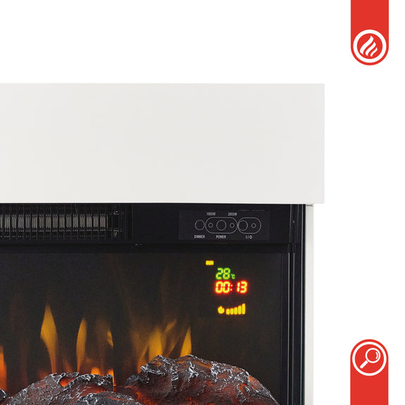 Elektrische haard HENRI - Elektrische houtkachel met verwarming, 3D-vlameffect, houtopslag, afstandsbediening - Wit - Afbeelding 10