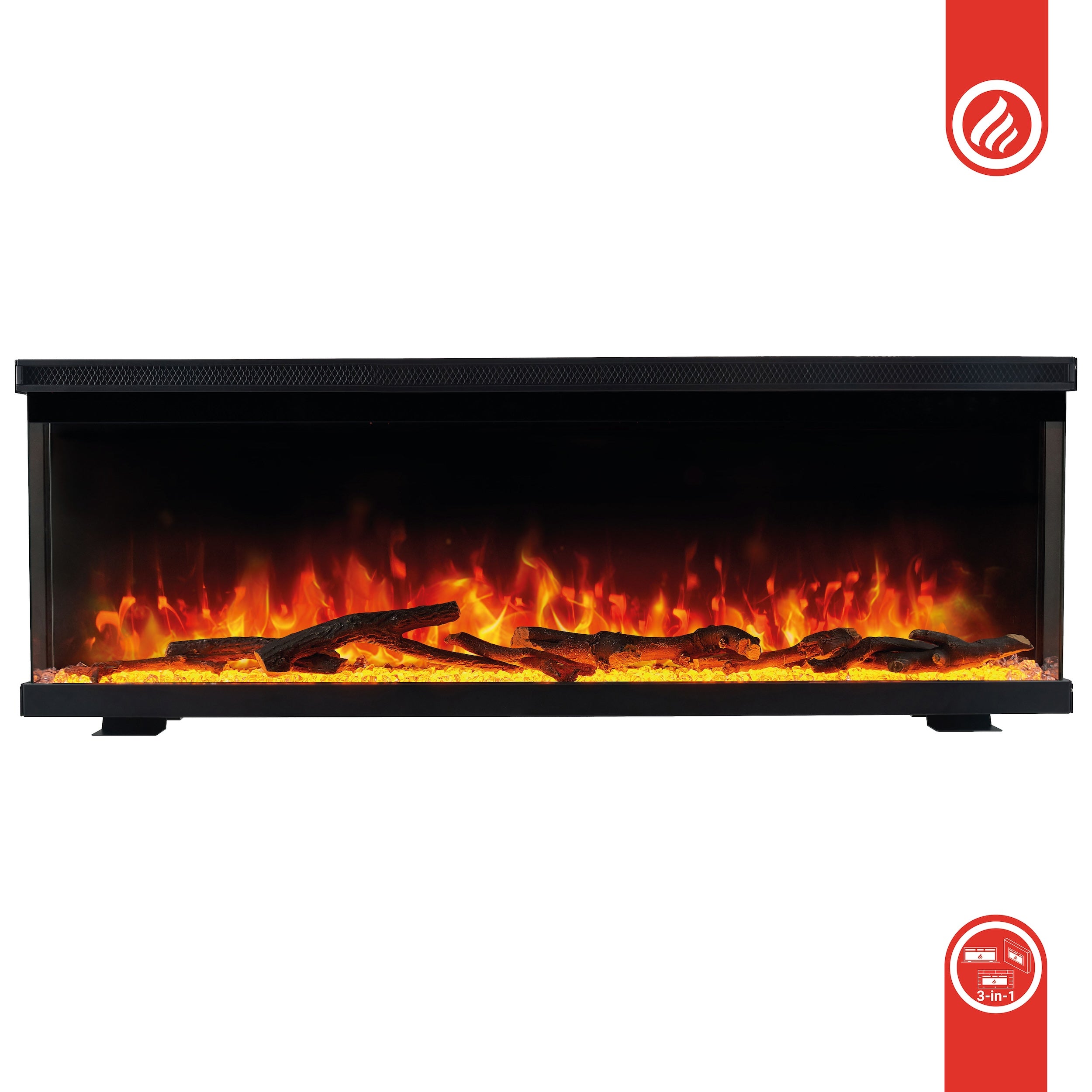 KAMINIO Elektrische haard LEA - Elektrische 3-in-1 haard met panoramaweergave, verwarming, 3D-vlameffect, 12 vlamkleuren, afstandsbediening - 60 inch