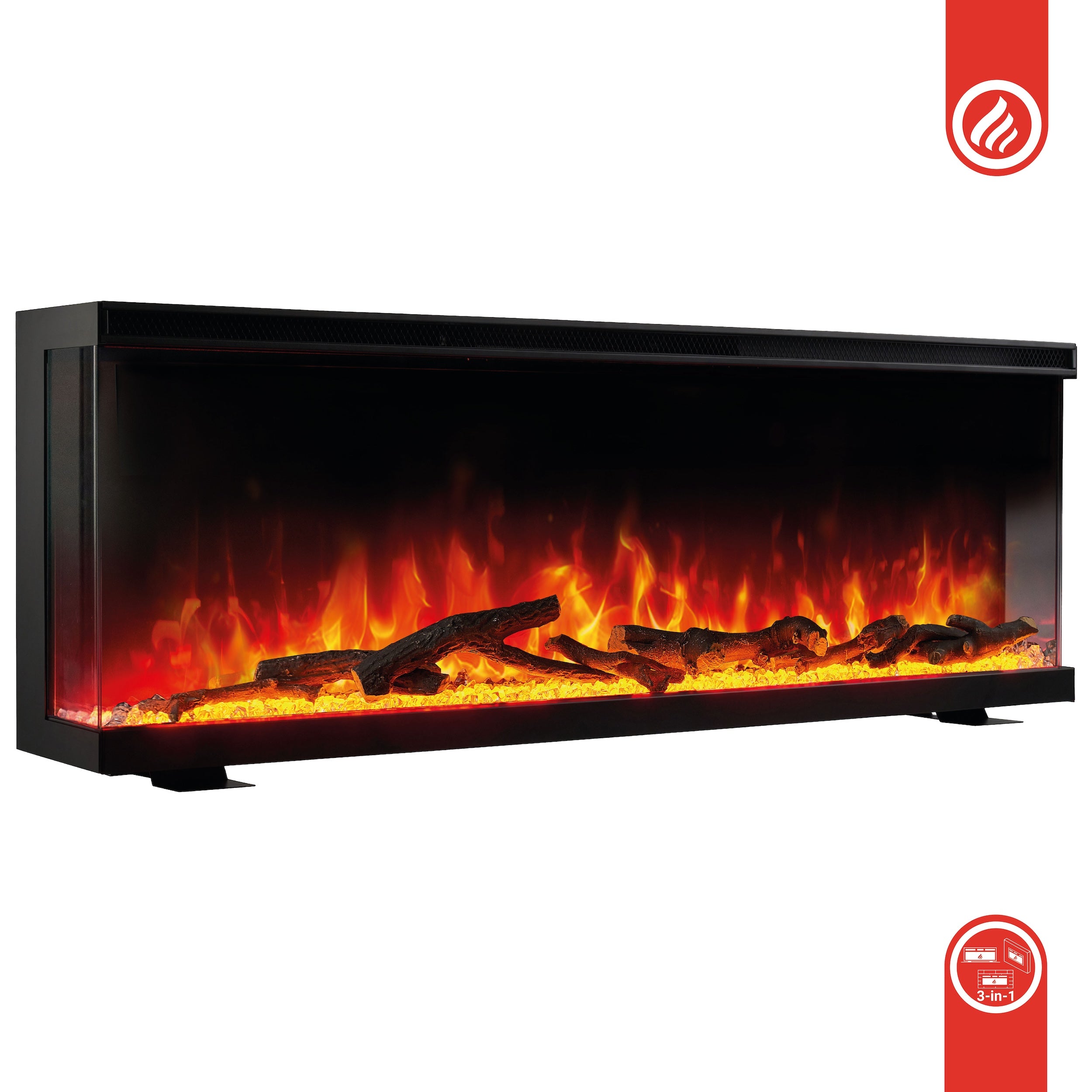 KAMINIO Elektrische haard LEA - Elektrische 3-in-1 haard met panoramaweergave, verwarming, 3D-vlameffect, 12 vlamkleuren, afstandsbediening - 60 inch