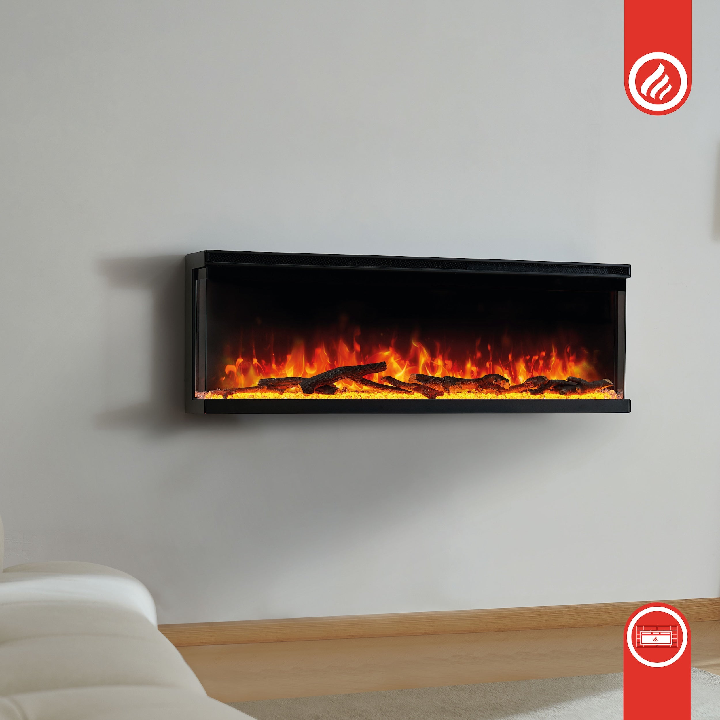 KAMINIO Elektrische haard LEA - Elektrische 3-in-1 haard met panoramaweergave, verwarming, 3D-vlameffect, 12 vlamkleuren, afstandsbediening - 60 inch