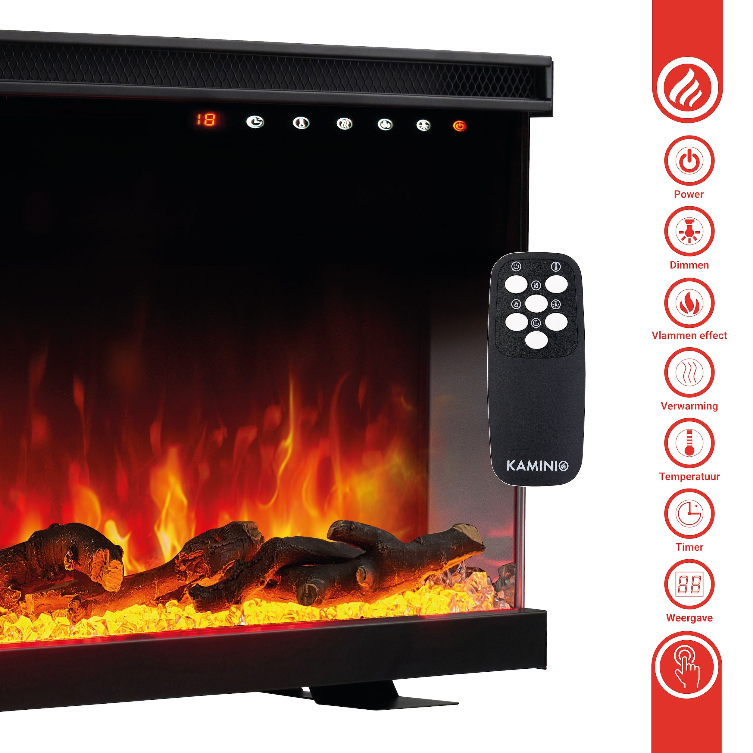 KAMINIO Elektrische haard LEA - Elektrische 3-in-1 haard met panoramaweergave, verwarming, 3D-vlameffect, 12 vlamkleuren, afstandsbediening - 60 inch