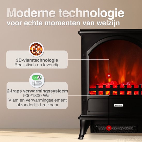 Leni Vrijstaande Elektrische Haard Zwart – 1800W - Afbeelding 5