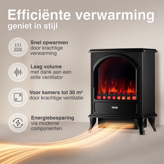 Leni Vrijstaande Elektrische Haard Zwart – 1800W - Afbeelding 3